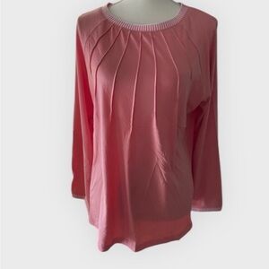 NWT Women's MEROKEETY lightweight Pink Long Sleeve Pleated Round Top